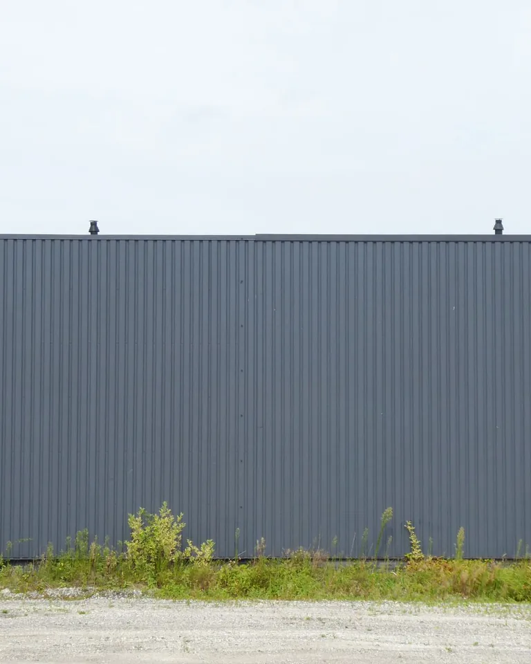 Corrugated metal panels forming a backyard privacy screen