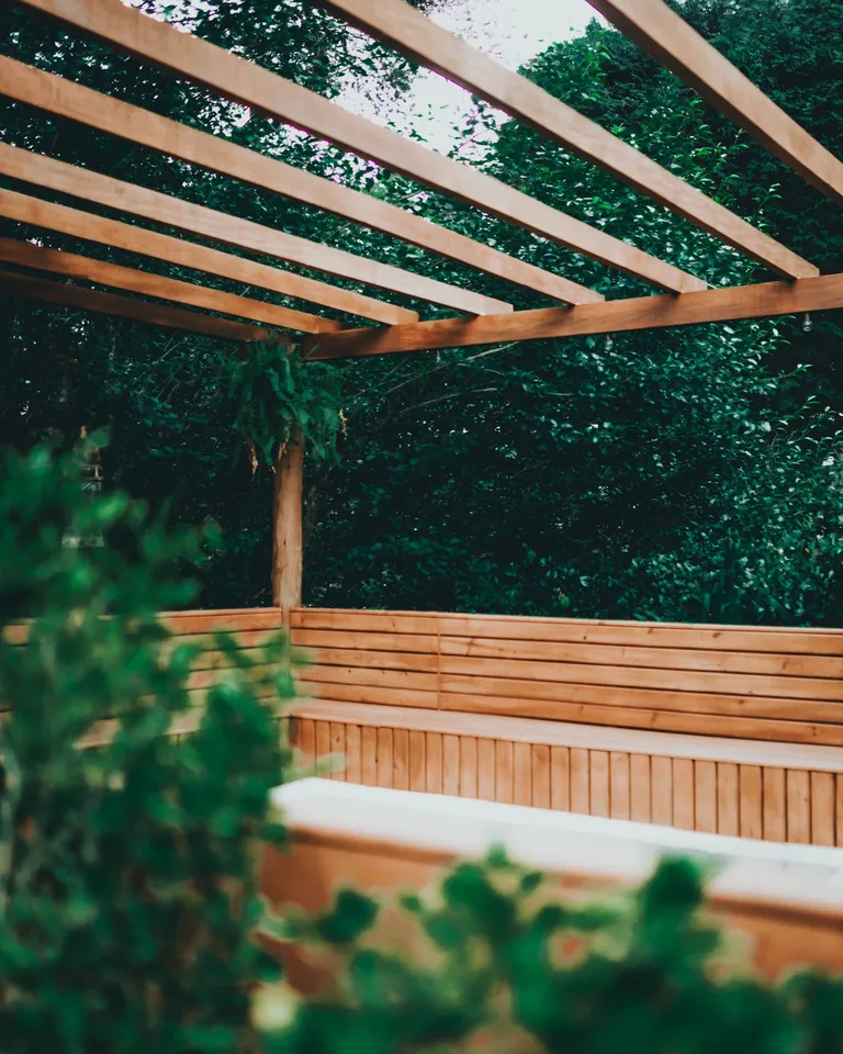 Pergola shading a backyard patio