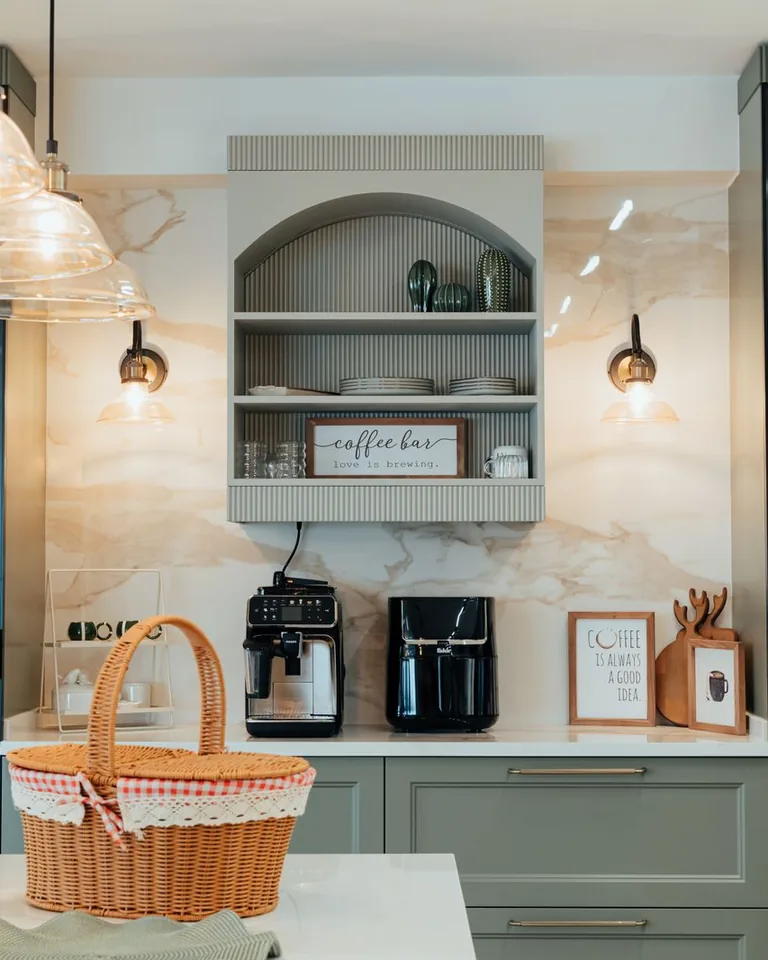 Charming home coffee bar set up in a kitchen corner