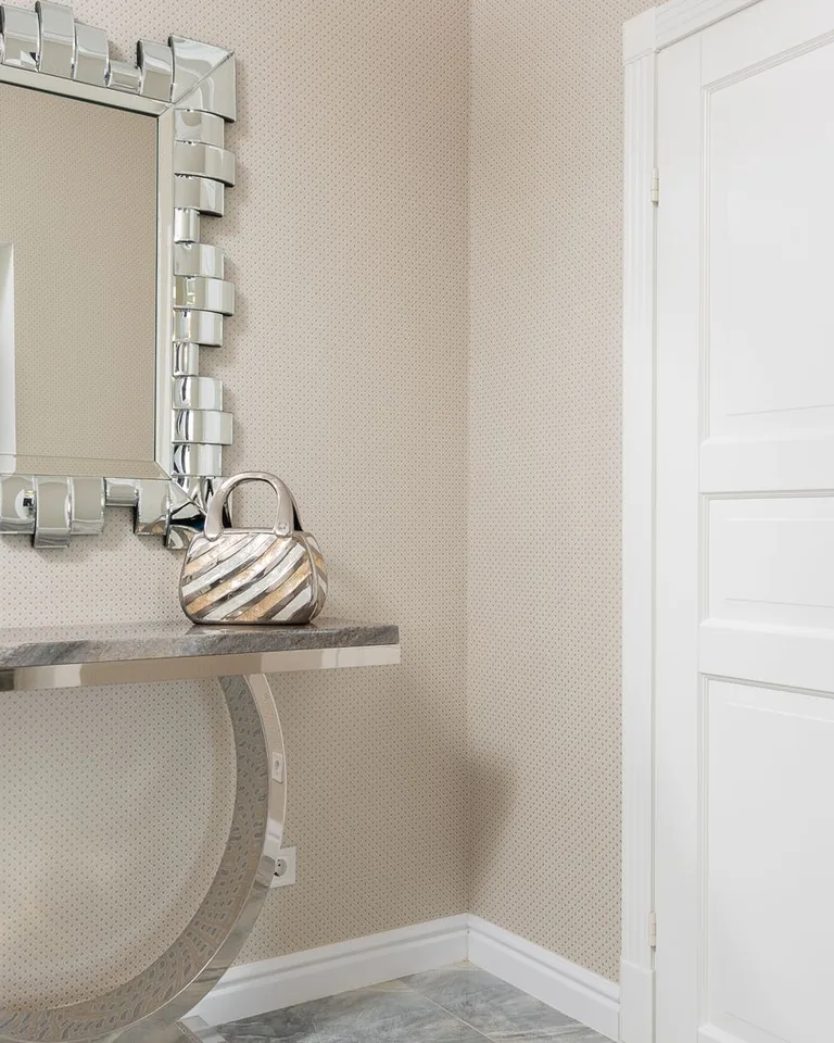 Narrow console table styled with coffee essentials