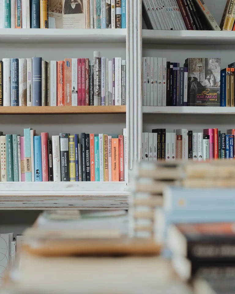 Colorful books on a library shelf