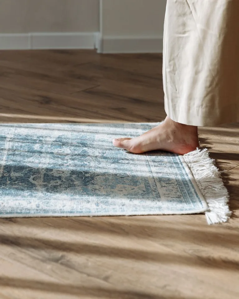 Vintage runner rug in an entryway