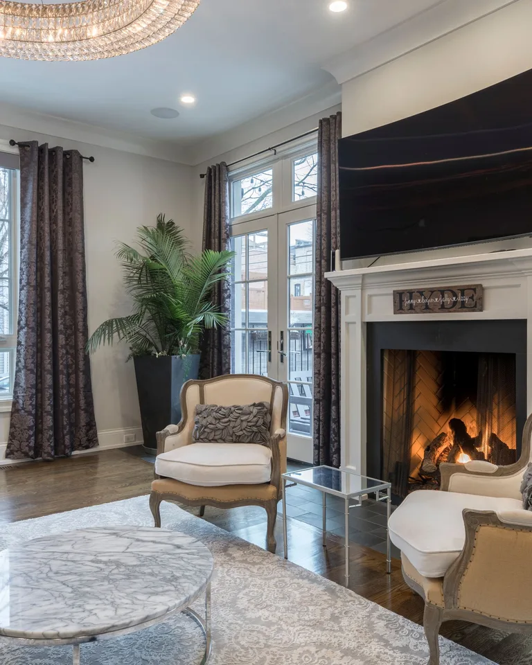 Cozy living room interior with a fireplace
