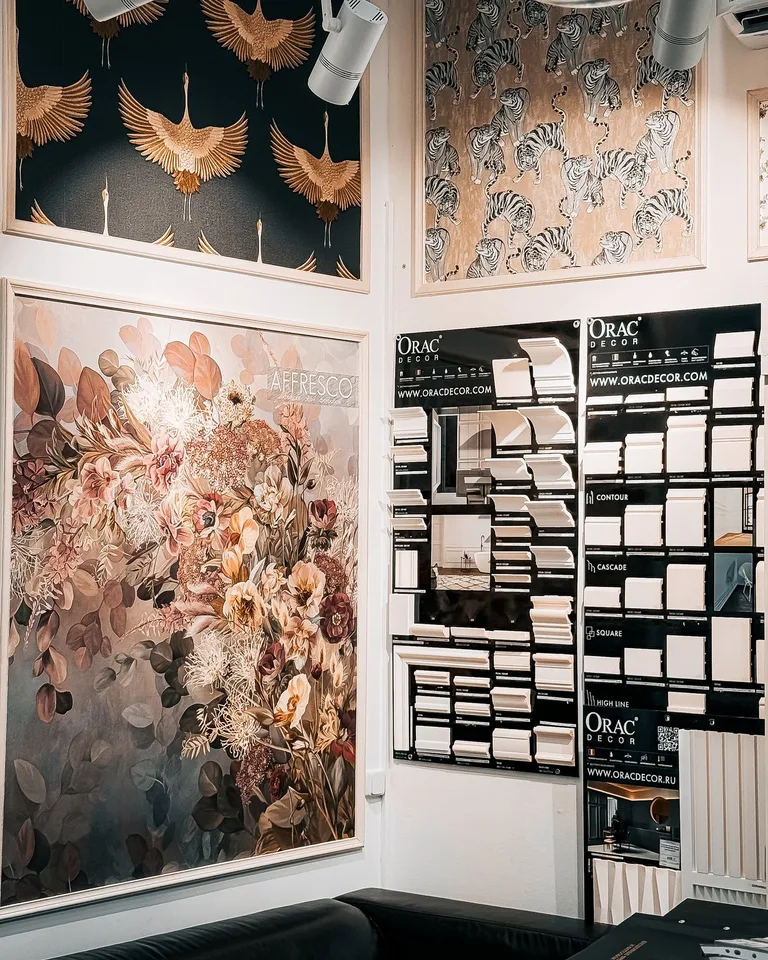 Mood board with interior design styles and material samples