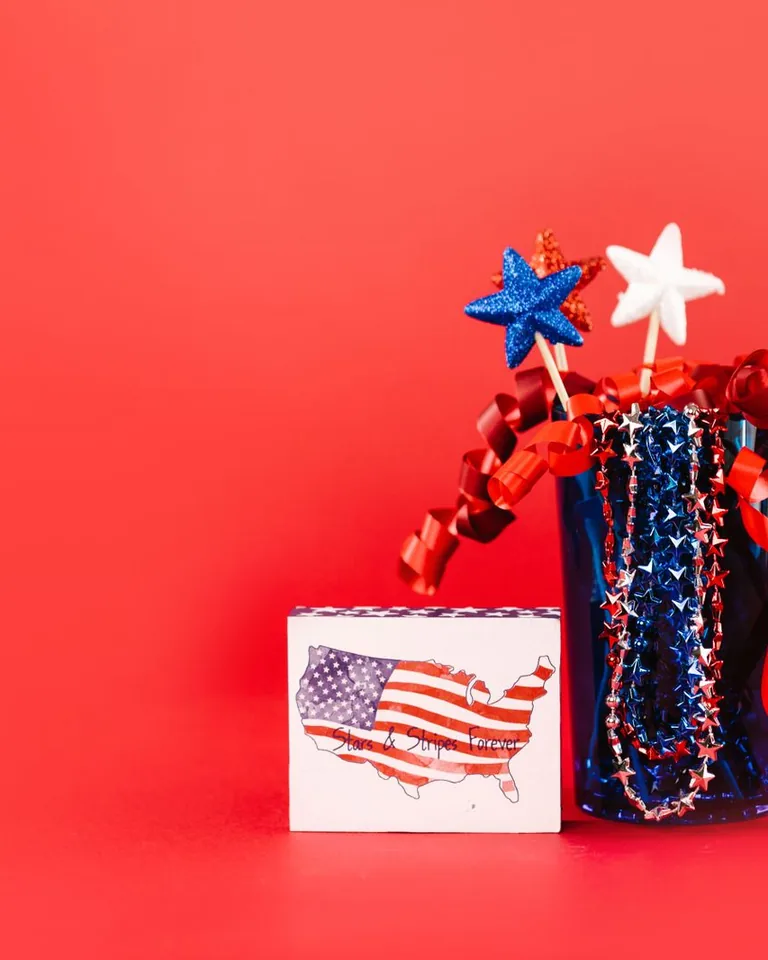 Subtle red white and blue patriotic decor display